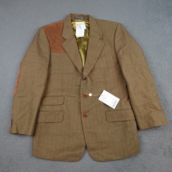 Beretta Blazer Mens 40 Green Herringbone Tweed Elbow Patch Sport Coat Jacket
